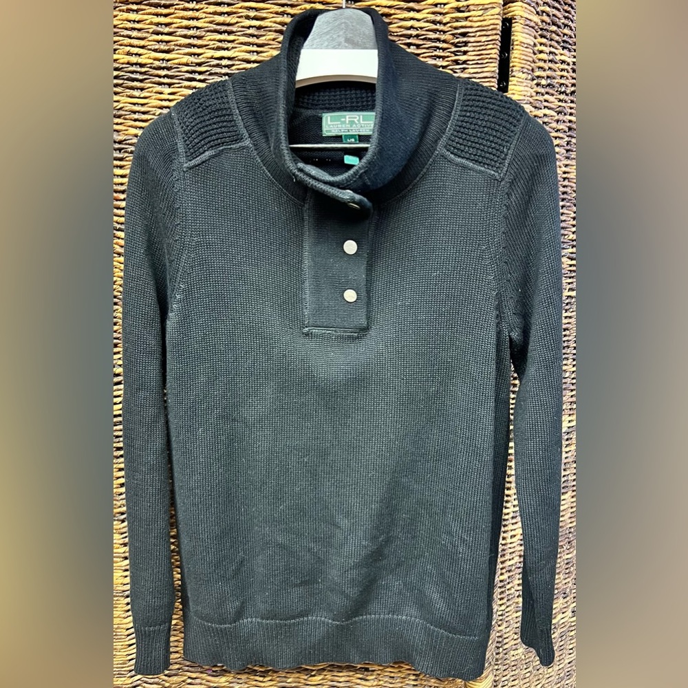 Lauren Ralph Lauren, Black-Lauren Active Sweater Top with buttons-Large, Womens